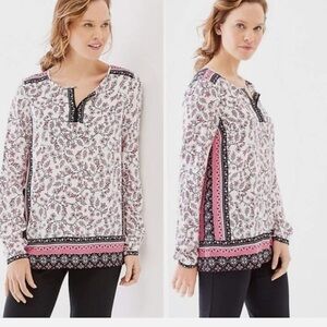 J.Jill Floral Border Print Long Sleeve Boho Blouse Size XL